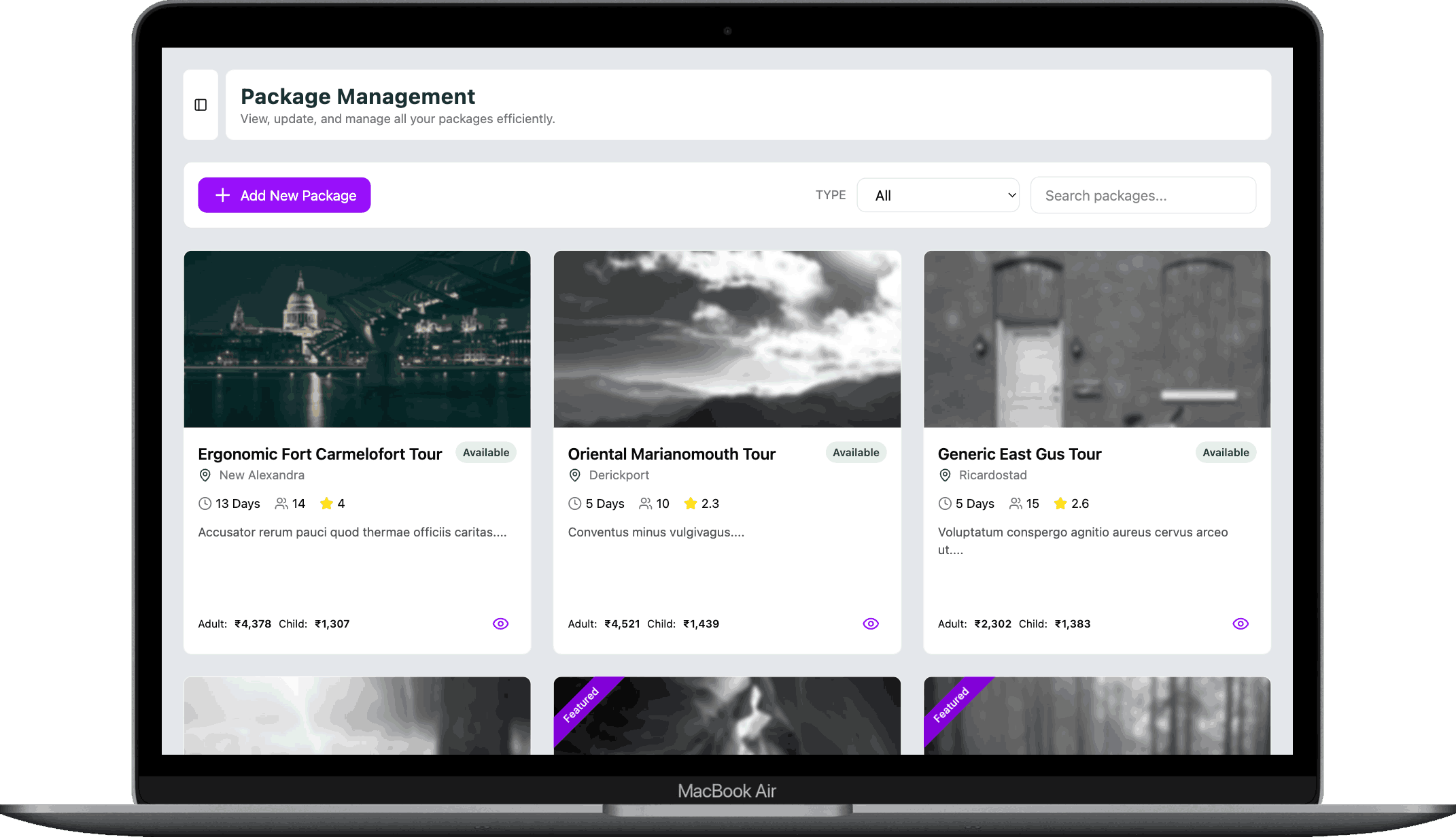 Package builder interface with itinerary planning 1