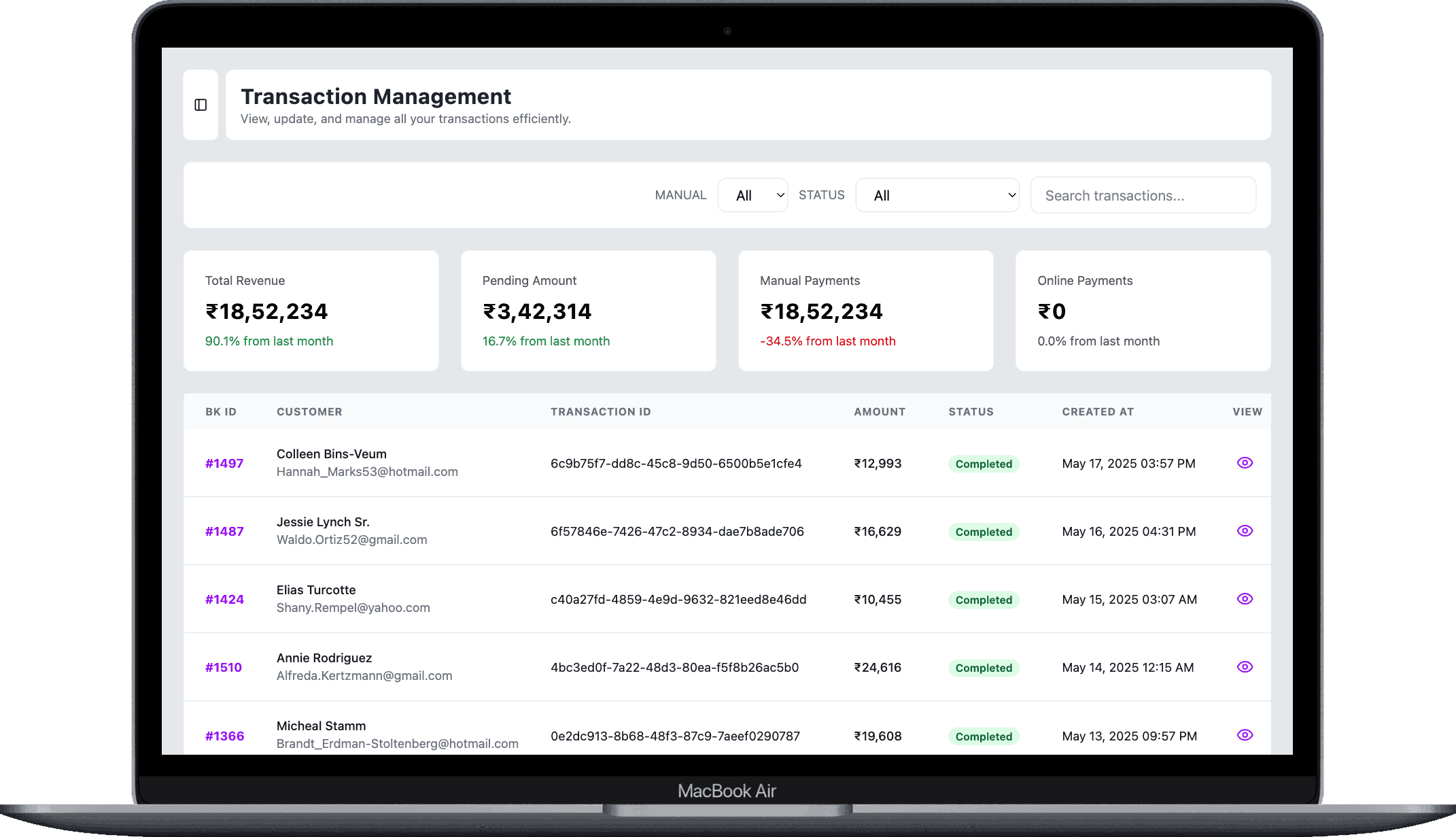Payment processing interface showing transaction history 1